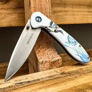 8” Outdoors Man Bushcraft Hunting Tactical EDC Everyday Silver Duck Print Pocket Knife, Camping Gear Folding Knife, Survival Tool Accessories, Father’s Day Gift, Birthday Gift, Christmas Gift