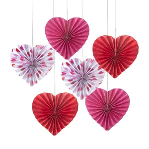 11" x 11 1/4" Valentine Heart Hanging Cardstock Fans - 6 Pc.