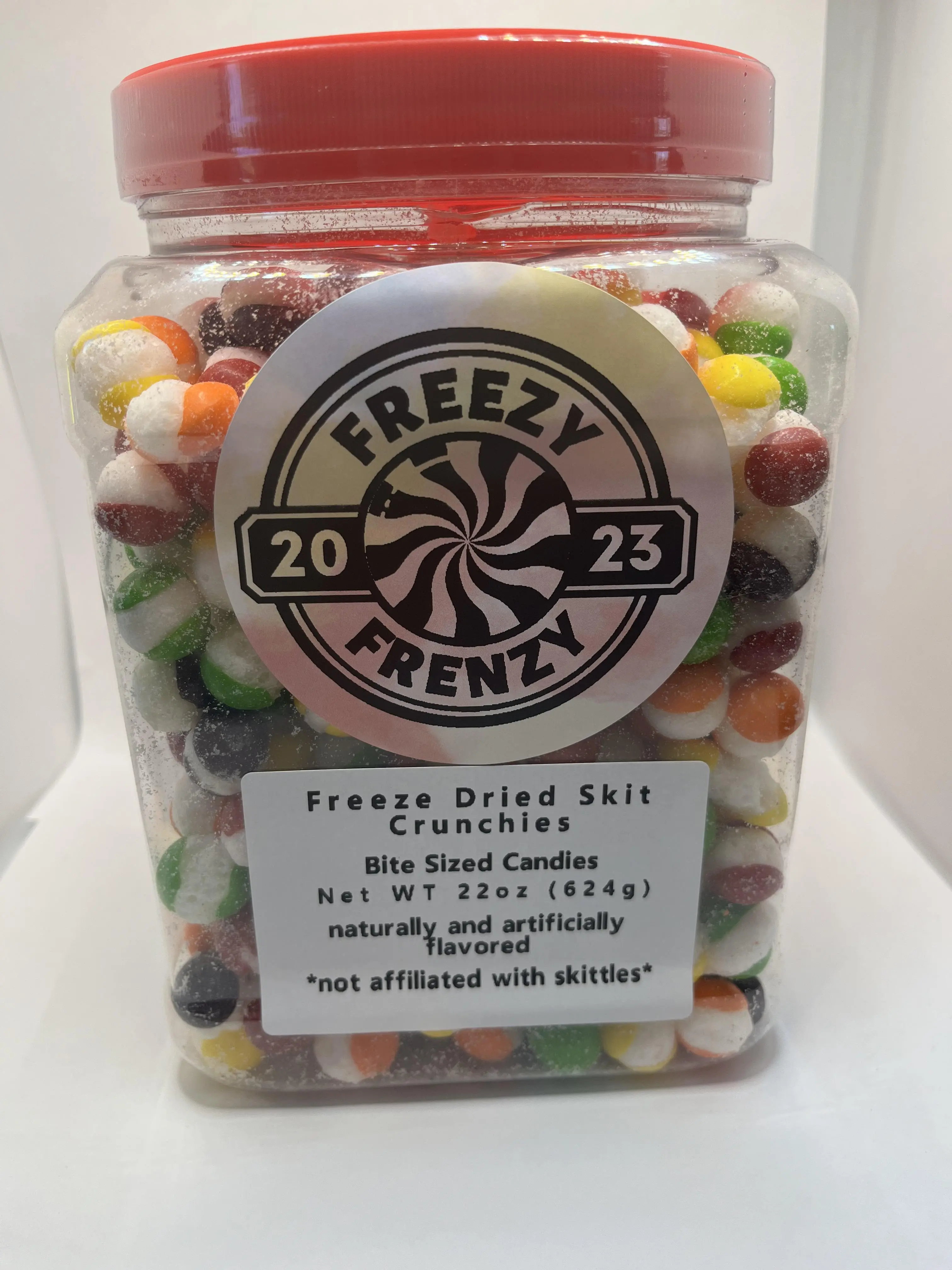 FreezyFrenzy Freeze Dried Skit Crunchies Candy Original Flavor 1.2lb (22oz) Tub Jar Container Freeze Dried Sensation Skit Crunchies