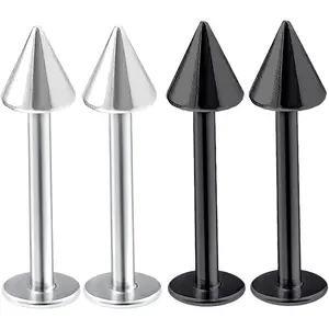 4pcs 16g Labret Stud Lip Ring Cartilage Tragus Snakebite Monroe Triple Forward Helix Conch Medusa Lobe Black Spike - 10mm