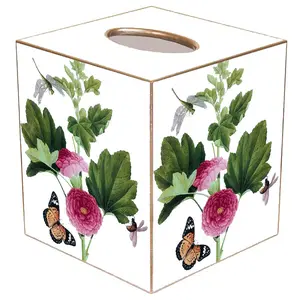 TB6344 - Pink Peony & Butterfly on White Tissue Box Cover