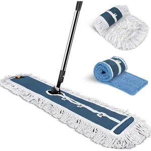 42 Commercial Mop, Heavy Duty Dust Floor Mop With 52 Long Handle, Large Industrial Wet Dry Mops, Sweeper Broom For Hardwood,Tile,Laminate,Garage,School,Mall-1 Cotton & 1 Microfiber Pad
