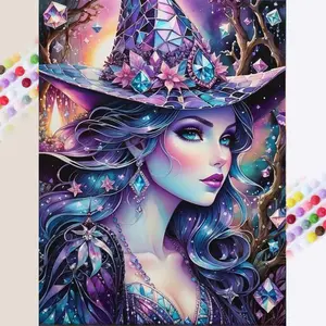 1 set of DIY diamond painting kit, 5D diamond art kit, DIY decoration wizard hat, full round diamond, mosaic, diamond art, DIY art home decoration, suitable for Christmas.
