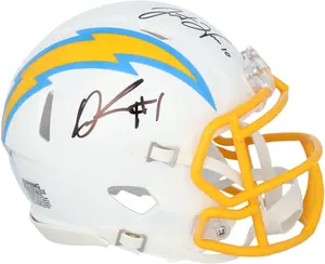 Justin Herbert and Quentin Johnston Los Angeles Chargers Autographed Riddell Speed Mini Helmet - Fanatics Authentic Certified