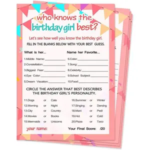 Birthday Girl Question Card, Birthday Party Activity Game Card, Birthday Party Accessories for Girls, Party Supplies