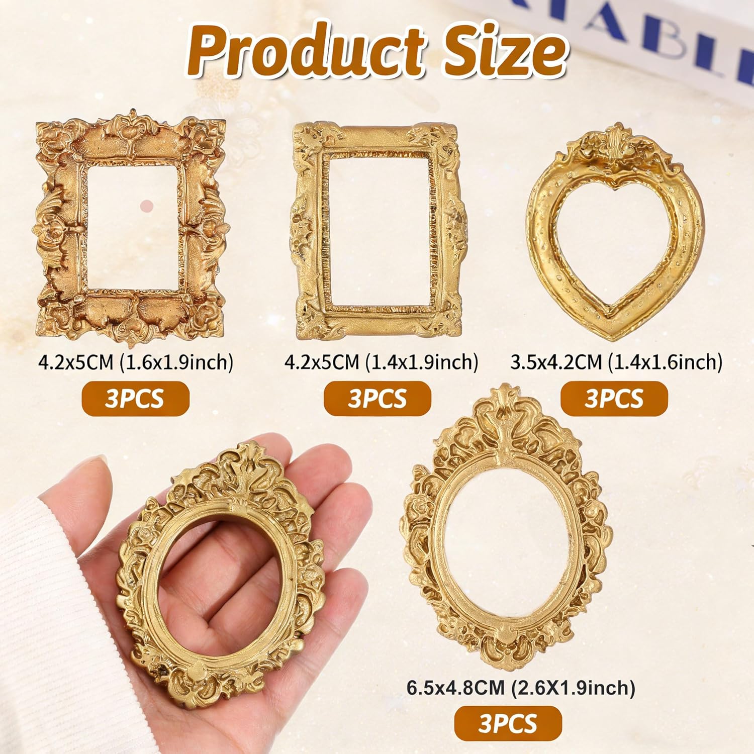 12Pcs Mini Gold Picture Frames,  Photography Prop, Miniature House Ornament, High Quality Frame, Classic Rectangular Frame，Gift for Parents, Couples, and Best Friends