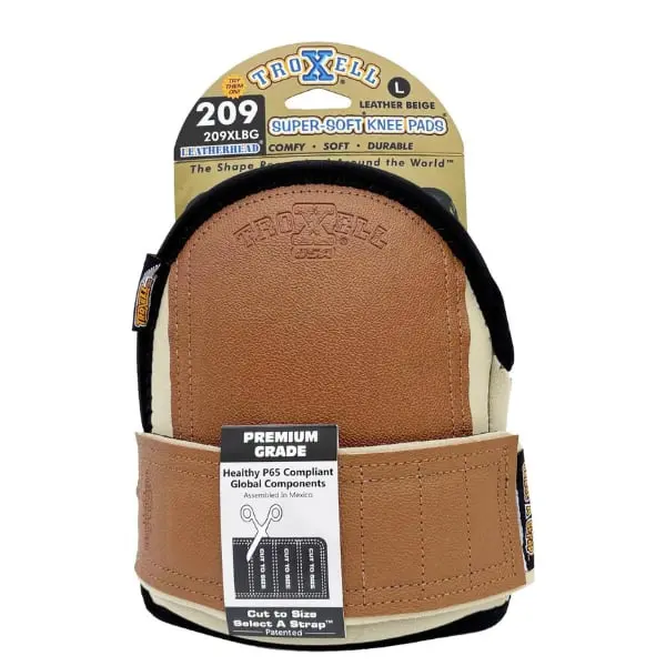 TROXELL USA SuperSoft Leatherhead Kneepads - Large Size, Bagged Pairs - Adjustable, Washable, Heavy-Duty Work Safety Kneepads with Cut-to-Size Strap for Outdoor Work, Flooring | All-Day Comfort, Tile Roofing