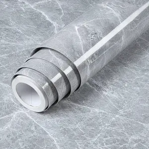 Glossy Grey Marble Contact Paper Waterproof Peel and Stick Wallpaper for Kitchen Countertop Cabinet Desk Grey Stone Self Adhesive Vinyl Wrap Furniture Shelf Table Wall