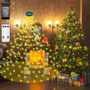 8 Modes Easy Christmas Tree Lights with Ring,6.6FT x 16 Fairy 448 LEDs String Lights,Timer Dimmable Remote  Lights for 6-8 Ft Xmas Tree Decor (Warm White)