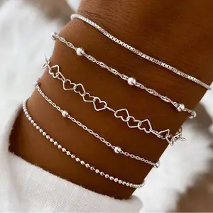Angela 5-piece set] Love bracelet simple personality female round bead chain box chain bracelet girlfriend gift set