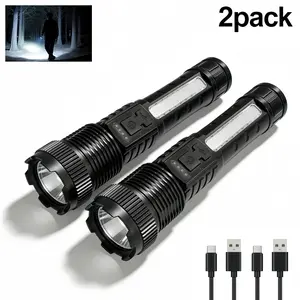 2 Pack LED Flashlights BOGO Free 6 Modes USB Rechargeable COB Side Light Zoomable Magnetic Base Portable Outdoor Camping Emergency Lamp