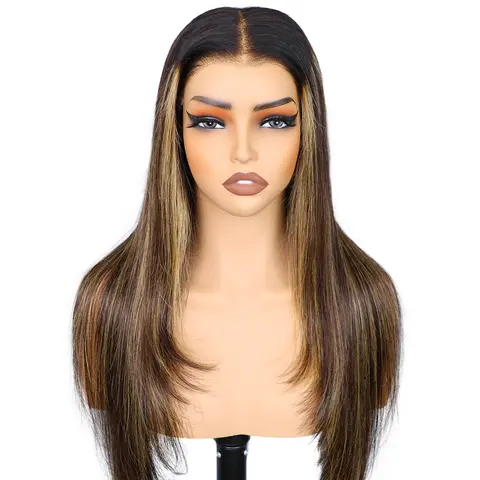 OQ HAIR 4/27 Honey Blonde Highlight Color Layered Cut Wear Go Glueless Wig Bleached Knots 7x5 Lace Straight Lace Front Wig Pre Plucked