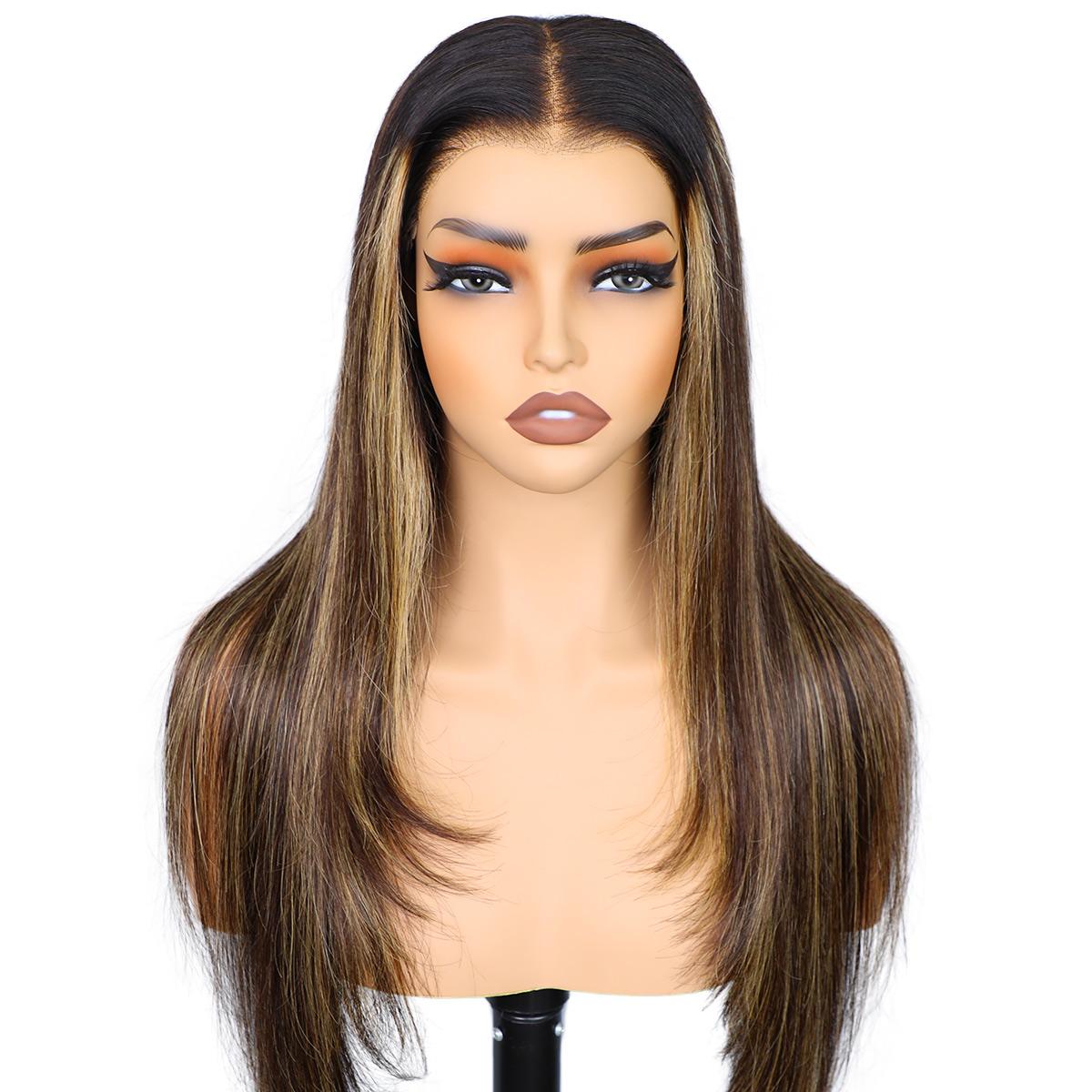 OQ HAIR 4/27 Honey Blonde Highlight Color Layered Cut Wear Go Glueless Wig Bleached Knots 7x5 Lace Straight Lace Front Wig Pre Plucked