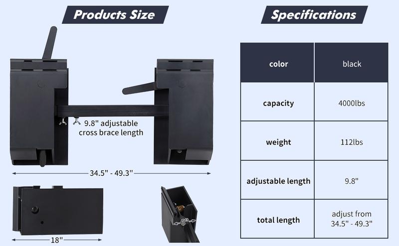 【GARVEE】Universal Skid Steer Quick Tach Conversion Adapter Mount Plate for Bobcat Kubota with 9.8'' Adjustable Cross Brace and 4000 LBS Weight Capacity, Black 【GARVEE】Universal Skid Steer Quick Tach Conversion Adapter Mount Plate for Bobcat Kubota with 9.8'' Adjustable Cross Brace and 4000 LBS Weight Capacity, Black