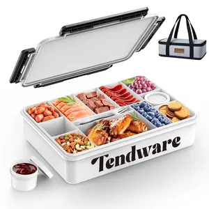 Tendware Chilled Portable Snackle Box Container with Reusable Ice Pack Bonus Insulated Bag 12 Compartment Divided Serving Tray Summer Beach Essentials for Charcuterie Snack Road Trip Picnic Keep Food Fresh