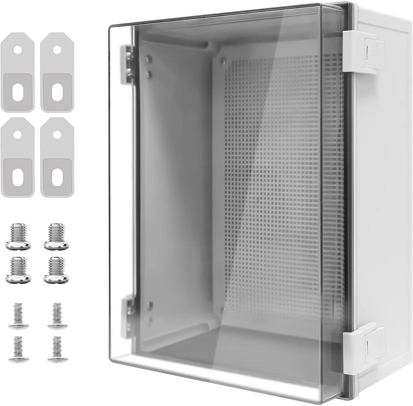 Electrical Box IP65 Waterproof ABS Plastic Enclosure Outdoor and Indoor Project Box Hinged Clear Cover with Mounting Plate Wall Brackets, Outer Dimension 15.7"x 11.8" x 7.1", Grey
