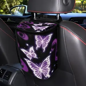 Butterfly Printed Car Trash Can with Lid, Foldable Polyester Waste Container Car Seat Organizer, Ideal for Cars & Rvs, Portable & Universal Design