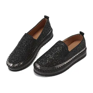 Women's Fashion Slip-On Shoes Sequined Flats Thick Sole Comfortable Daily Casual Wear with Stylish Decorative Sequins
