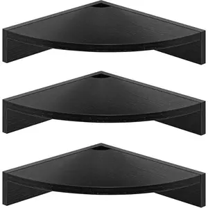Corner Shelf Wall Mount, Wood Floating Corner Shelves, Corner Wall Shelf for Bedroom, Bathroom, Kitchen, Living Room (Black, 3 Pack)