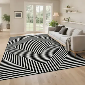 Modern Striped Print Rug with Geometric Patterns Soft Non-slip Ultra-thin Foldable Interior Decorative Rug Washable and Non-shedding for Bedrooms Restaurants Offices Game Rooms Cafes Laundry Rooms and Entryways