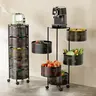 Modern Durable Black Metal 3-Layer Kitchen Storage Rack Cart with Wheels, Home Supplies Floor-Standing Organizer, 360-Degree Rotatable Expandable, 35.43×13.38 Inches Circular Baskets for Fruit & Veg Sorting, 3.5 lb Capacity