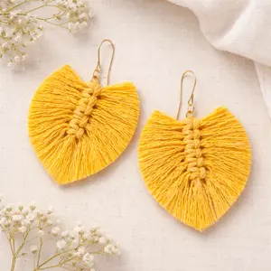 Midi macrame leaf earrings