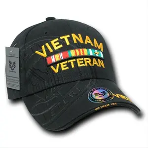 212 MAIN Unisex 6-Panel Military Cap - Vietnam Vet Rapid Dominance Shadow Effect, Acrylic Fabric, Embroidered Logo, Padded Band, Hook Closure, Casual Everyday Wear, Embroidery Print, Black