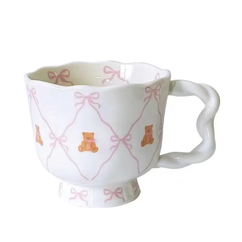 Creative Bear Pattern Coffee Mug, Cute High Foot Cup, Exquisite Breakfast Cup, Drinking Cup for Home Office Use, Gift for Friend, Drinkware, Ceramic Cup, Coffee Cups Gift