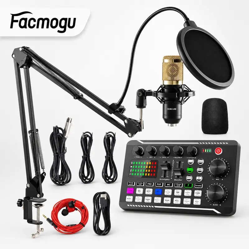 Facmogu] Wired Live-Streaming Sound Card Microphone with Charging