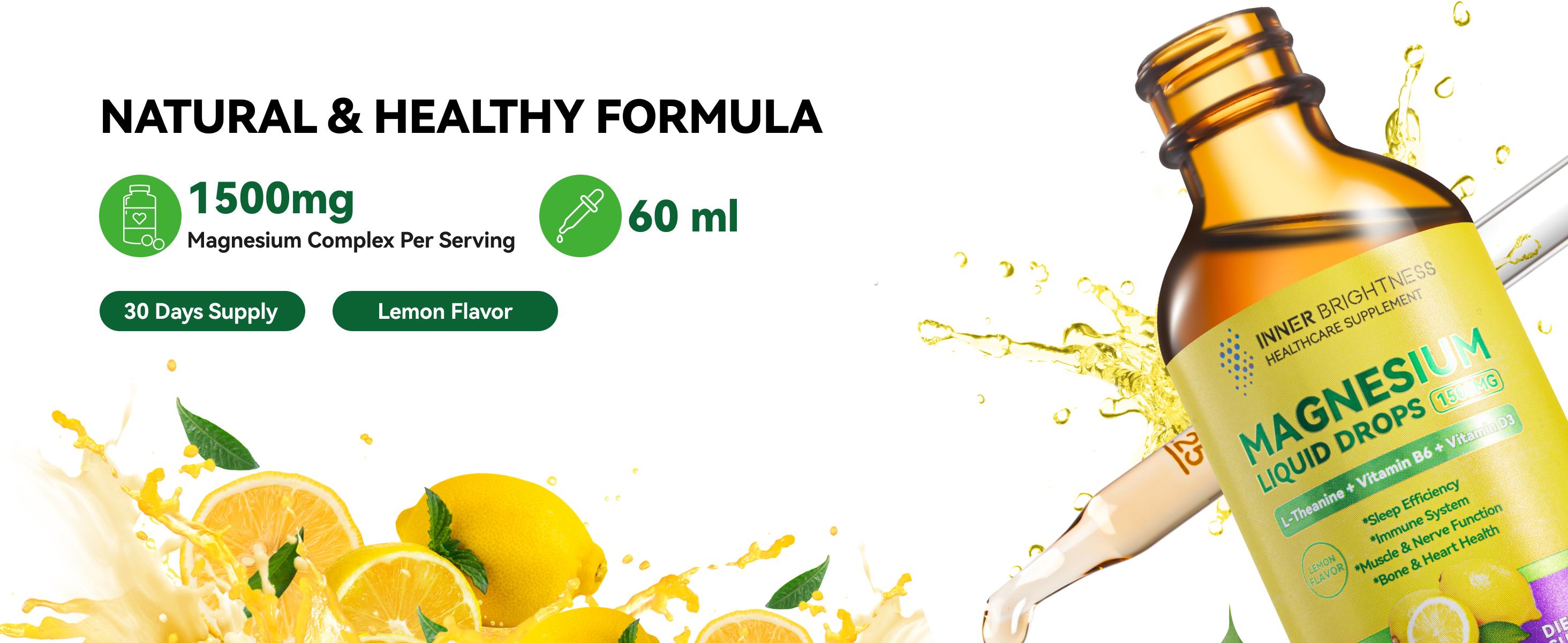 Magnesium Glycinate Liquid Drops with Magnesium Citrate & Taurate, L-Theanine, Vitamin D3, B6 - Supports Calm, Sleep, Muscle Relaxation, Leg Cramps & Energy, Sugar-Free Lemon Flavor, 60 mL theanine  supplement