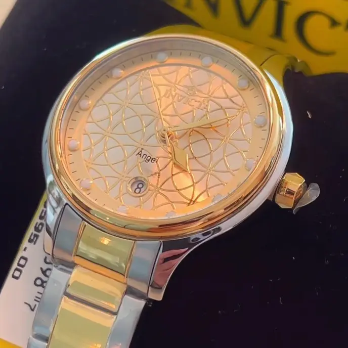 Invicta Angel Women's Watch - Elegant Gold & Silver Tone with Intricate Dial Design and Date Display