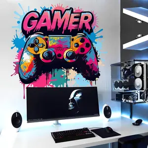 A set of 2 pieces (30*60cm*2pcs) colorful game controller English "GAME" wall stickers for bedroom, study room and home background decoration Decorative Wall Sticker B12008-YX