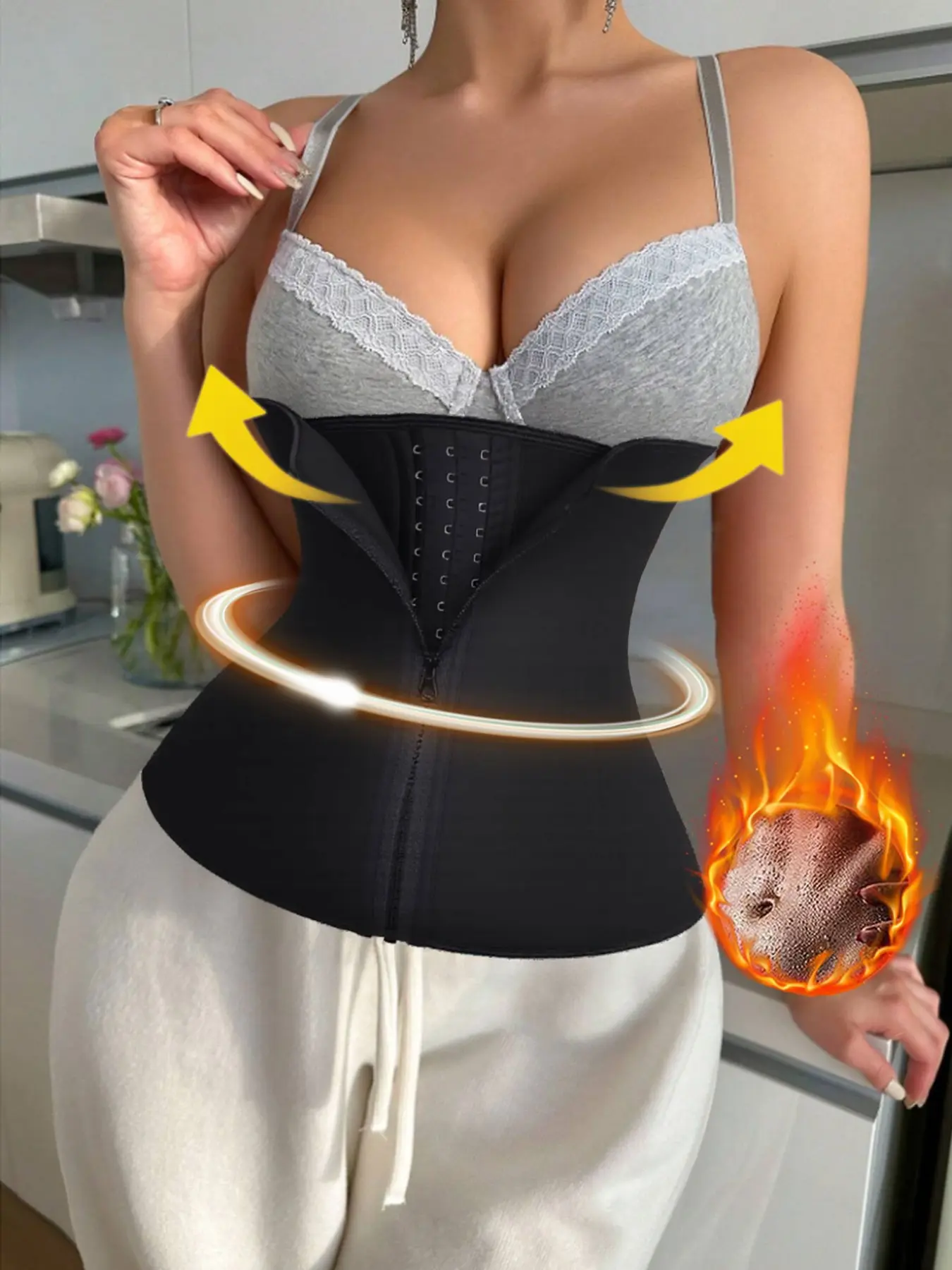 Unisex Chlorinated Rubber Zipper Waist Trainer, Compression, Sporty Colorblock Design, Nylon Material, All-Season Shapewear, Belly Fat Burner