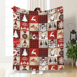 Christmas Themed Blanket, 1 Count Soft Comfortable Warm Throw, Air-conditioned Room Nap Blanket for Home Office Travel Camping, Winter Blanket