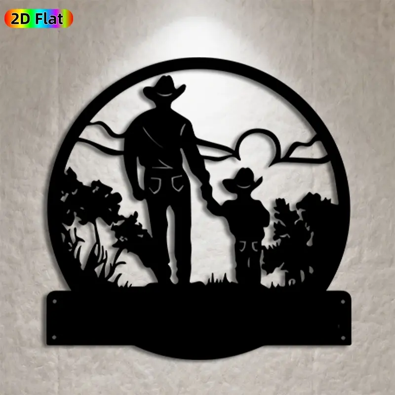 1pc Cowboy & Kid Metal Wall Art, Western Art, Statue Mural, Wall Decoration, Art Work For Wall Decor, Ideal Gift for Father's Day, Western Decor Enthusiasts, Rust-Resistant Metal Wall Sculptures, Perfect for Home & Garden