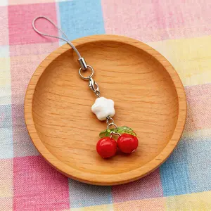1 PCS Energetic Girl-Style Mobile Phone Accessory Phone Charm, Cherry, Green Leaf & Star Design, Anti-Drop Lanyard for Students' Commute
