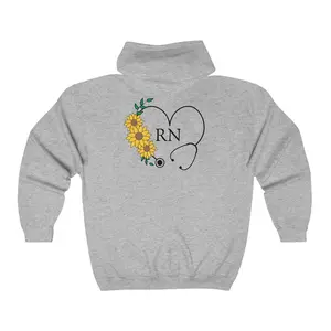 Personalized Stethoscope Floral Zip Up Hooded Jacket, Nurse Gift, Custom Nurse Hoodie, RN Zip Hoodie, Medical Staff Apparel, Healthcare Fabric Menswear