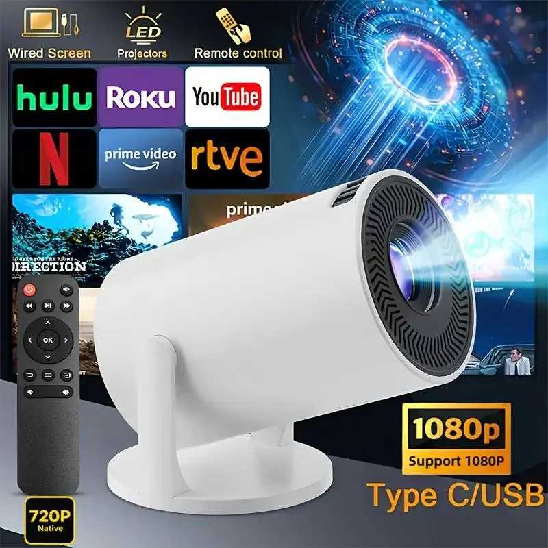 Portable Mini Projector with Electric Keystone, 180° Rotatable, Supports 1080P HD, Desktop Mount, Compatible with Smartphone, Tablet, Laptop, TV Stick & USB Drive