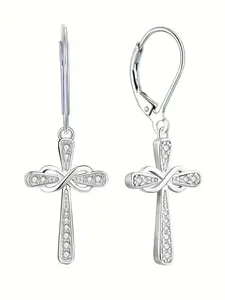 Hypoallergenic Ear Jewelry with Gift Box, Exquisite Cross Design, Shiny Zirconia Inlaid Dangle Earrings, Faithful Jewelry