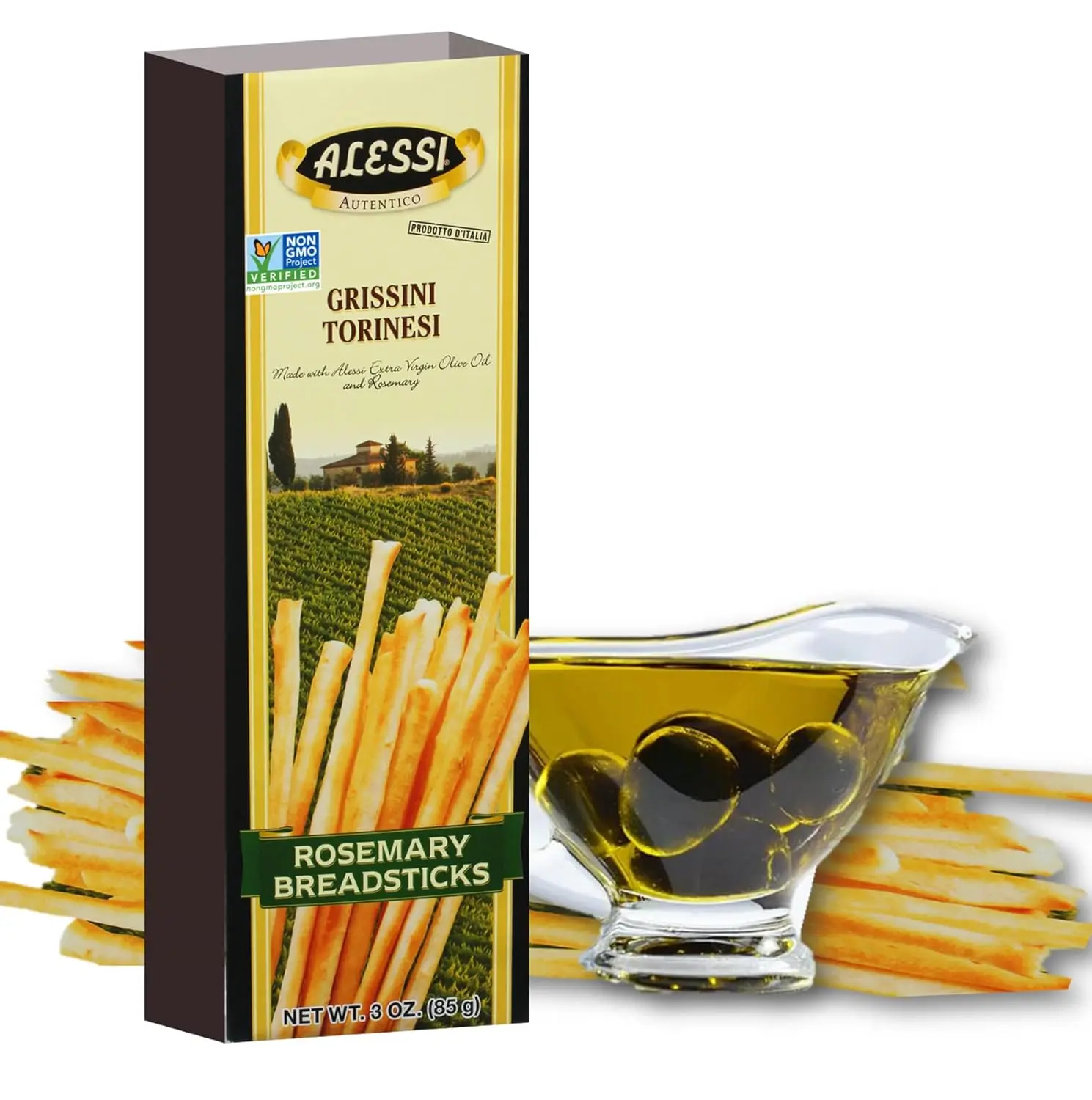 Alessi Imported Breadsticks, Rosemary Autentico Italian Crispy Bread Sticks, Low Fat Made with Extra Virgin Olive Oil (Rosemary, 3 Ounce (Pack of 3)) – Rosemary