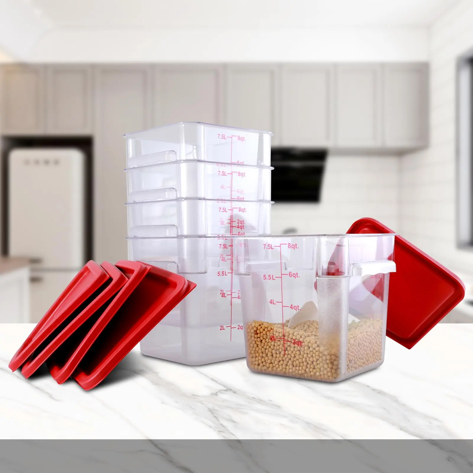 Hakka 8 Qt Commercial Grade Square Meal Prep & Kitchen Food Storage Containers with Polycarbonate Lids - Case of 5, Meal Prep Container