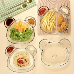 2pcs Cartoon-Shaped PE Plates Multi-Functional Dipping Sauce Dishes Durable, Suitable for Snacks, Dumplings, Shrimp, Kitchen Restaurant Use Plastic Transparent