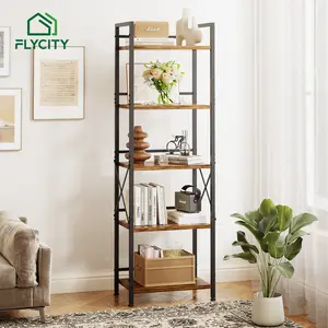 Flycity Storage Shelf, 5 Tiers Open shelf for Home Office, CDs, Movies, Industrial Storage Organizer for Bedroom, Home Office, Kitchen,Living Room(Brown)