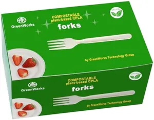 GreenWorks Heavy-duty Compostable Forks, BPI Certified 100 Count Large Disposable Cutlery Utensils Silverware Flatware Fork