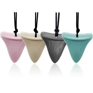 FN16 Chew Necklaces for Sensory Kids and Adults 4Pcs Shark Shape Sensory Chewy Necklace for Autism Girls and Boys, ADHD Toddler, Adult