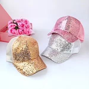 1pc Girls' hats Spring/summer cute sequins Youngsters's net hats Outdoor breathable sun hats shade baseball caps