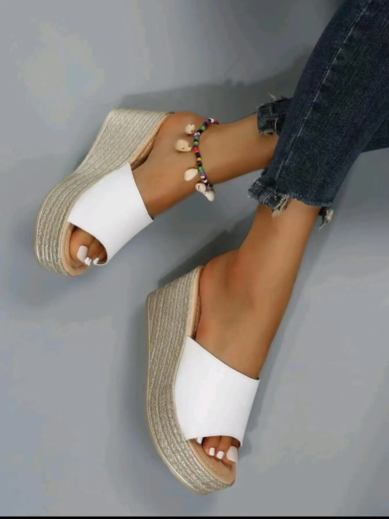 Summer 2024 Women's Simple Plain High Heel Wedge Sandals Slippers, Thick Platform Slide Sandals for Summer, Fashion All-match Sandals for Daily Wear