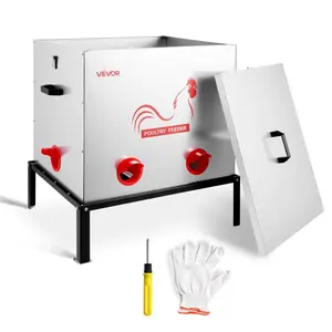 VEVOR Automatic Chicken Feeder, 85 lbs Capacity, 6 Feeding Ports No-Waste Poultry Feeder with Built-In Divider, with Latch Handle, Metal Construction, for Chickens Bantams Pheasants Poultry Coop