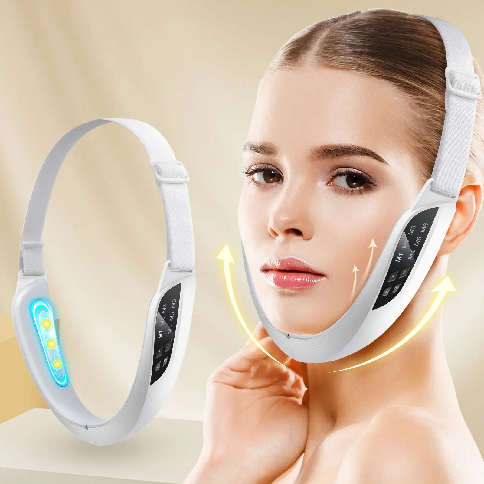 Electric Face Lifting Belt, 6 Modes 8 Strength Face Shaping Belt, Rechargeable V-shaped Face Beauty Instrument, Face Lifting Tool for Women