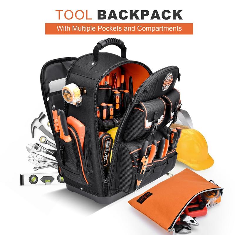 Tool Backpack with 2 Small Tool Bags - LOKASS Tool Backpack Heavy Duty Tool Organizer, Water-resistant HAVC Tool Backpack Electrician Tool Box with Molded Base